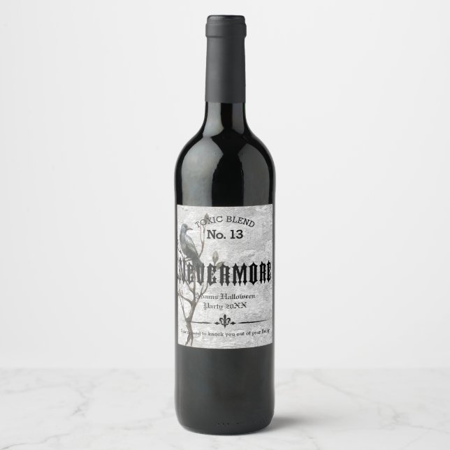 Étiquette Pour Bouteilles De Vin Aquarelle Raven Nevermore (Devant)