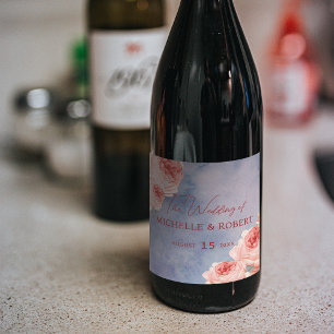 Étiquette Pour Bouteilles De Vin Aquarelle romantique Roses roses roses sur Mariage