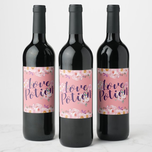 Étiquette Pour Bouteilles De Vin Aquarelle rose Floral Valentines Love Potion (Bouteilles)