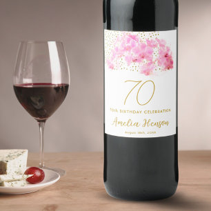 Étiquette Pour Bouteilles De Vin Aquarelle rose orchidée Parties scintillant or 70e