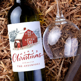 Étiquette Pour Bouteilles De Vin Aquarelle Rouge Grange Vacances hivernales