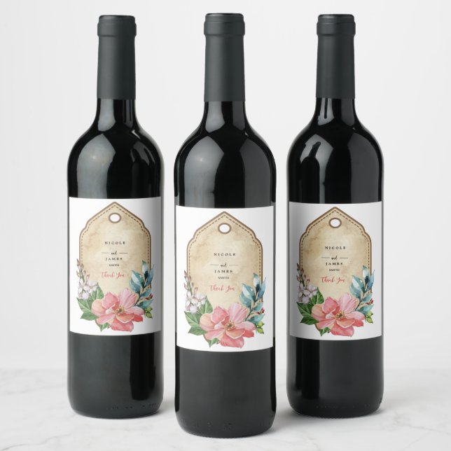 Étiquette Pour Bouteilles De Vin Aquarelle Rustique Floral (Bouteilles)