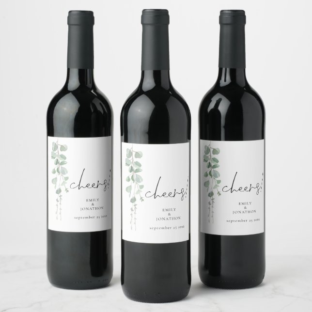Étiquette Pour Bouteilles De Vin Aquarelle Sage Eucalyptus Cheers Mariage (Bouteilles)