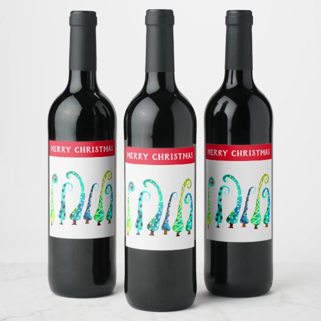 Étiquette Pour Bouteilles De Vin Aquarelle simienne arbres de Noël (Bouteilles)