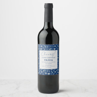 Étiquette Pour Bouteilles De Vin Aquarelle sous le Motif de mer