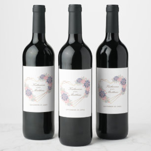 Étiquette Pour Bouteilles De Vin Aquarelle Succulents Mariage de coeur géométrique