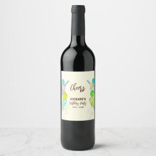 Étiquette Pour Bouteilles De Vin Aquarelle Thème Pickleball Fête d'anniversaire