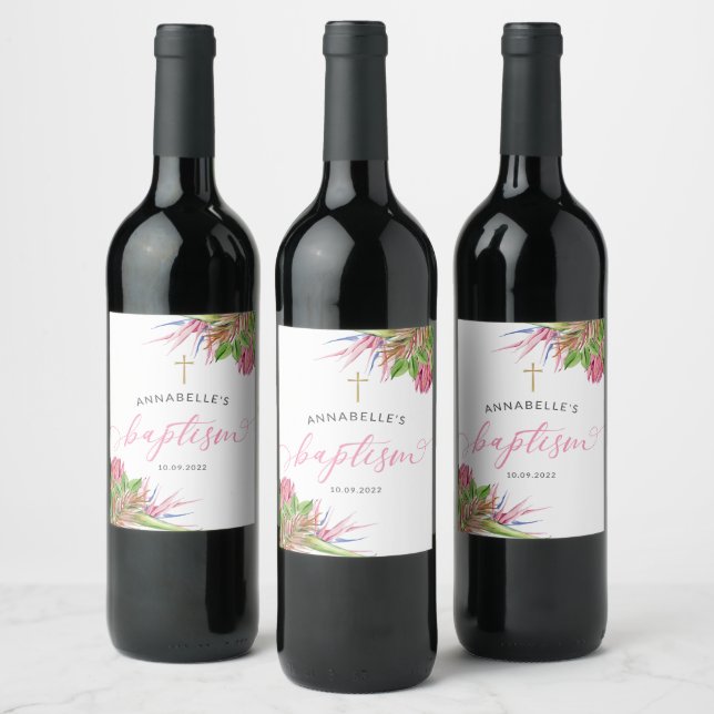 Étiquette Pour Bouteilles De Vin Aquarelle tropicale Baptême (Bouteilles)