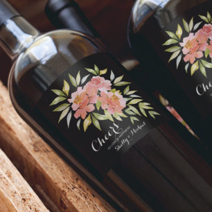 Étiquette Pour Bouteilles De Vin Aquarelle Verdure et fleurs Mariage