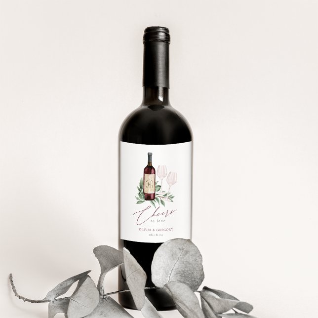 Étiquette Pour Bouteilles De Vin Aquarelle Vin Rouge Botanique Chefs à l'amour (Créateur téléchargé)
