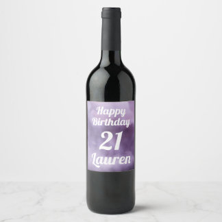 Étiquette Pour Bouteilles De Vin Aquarelle violette Personnalisée Joyeux anniversai