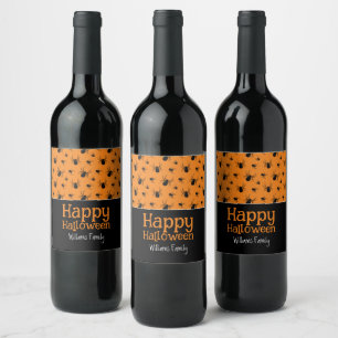 Étiquette Pour Bouteilles De Vin Araignées Joyeux Halloween Noir Orange Personnalis