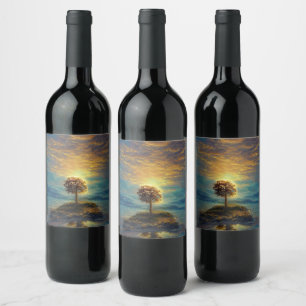 Étiquette Pour Bouteilles De Vin Arbre à coucher de soleil doré