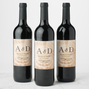 Étiquette Pour Bouteilles De Vin Arbre de mariage rustique écorce de bois Monogramm