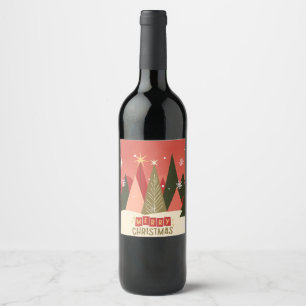 Étiquette Pour Bouteilles De Vin Arbre de Noël rétro/Vintage