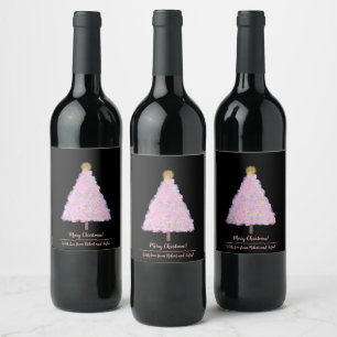 Étiquette Pour Bouteilles De Vin Arbre de Noël rose