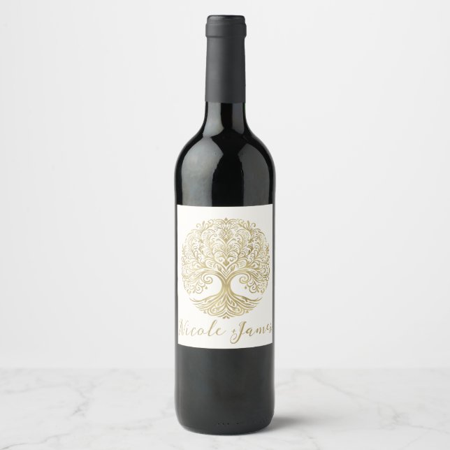 Étiquette Pour Bouteilles De Vin Arbre de vie Cream & Gold Celtic Mariage (Devant)