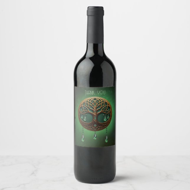 Étiquette Pour Bouteilles De Vin Arbre de vie stylisé (Devant)