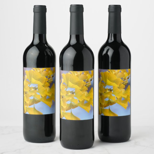 Étiquette Pour Bouteilles De Vin Arbre Ginkgo Feuille jaune (Bouteilles)
