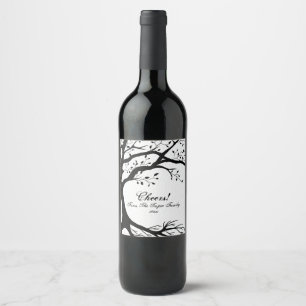 Étiquette Pour Bouteilles De Vin Arbre naturel, noir et blanc