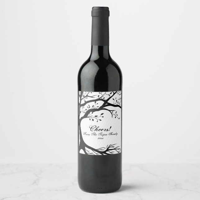 Étiquette Pour Bouteilles De Vin Arbre naturel, noir et blanc (Devant)