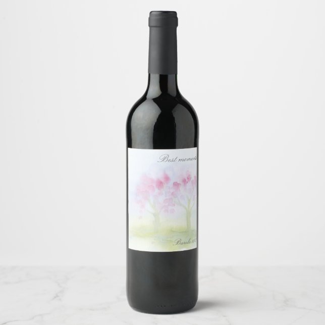 Étiquette Pour Bouteilles De Vin Arbres aquarelles (Devant)
