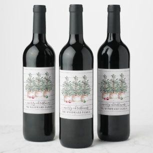 Étiquette Pour Bouteilles De Vin Arbres rustiques Noël Joyeux Noël