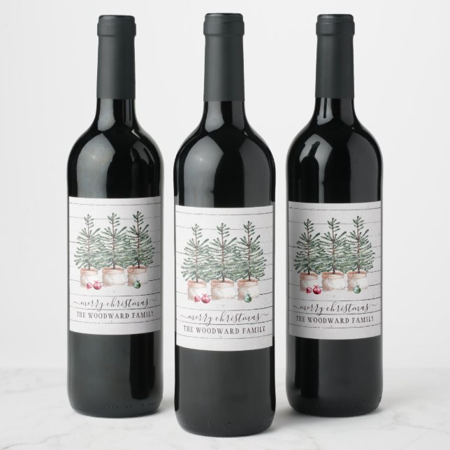 Étiquette Pour Bouteilles De Vin Arbres rustiques Noël Joyeux Noël (Bouteilles)