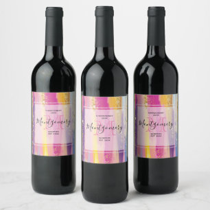 Étiquette Pour Bouteilles De Vin Arc-en-ciel avec Parties scintillant en or Faux vi
