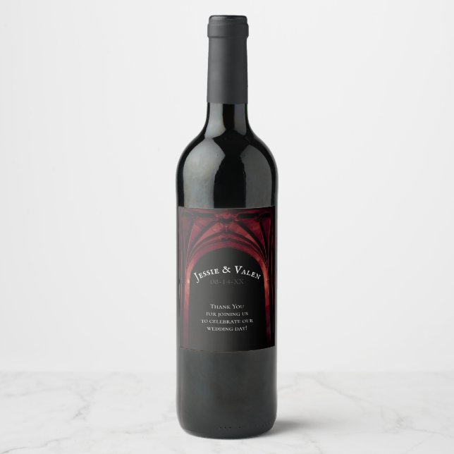 Étiquette Pour Bouteilles De Vin Arc gothique Mariage rouge foncé (Devant)