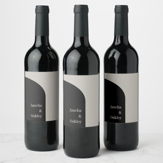Étiquette Pour Bouteilles De Vin Arc minimaliste Beige Noir Élégant Arc Mariage mod (Bouteilles)