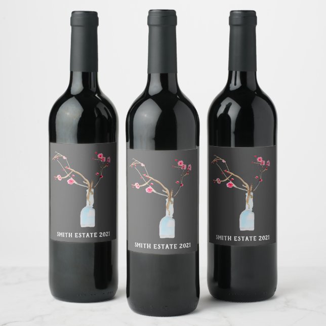 Étiquette Pour Bouteilles De Vin Ardoise en sakura cerise en fleurs (Bouteilles)