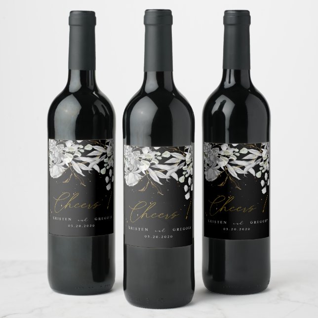 Étiquette Pour Bouteilles De Vin argent dramatique or fleuri acclamations mariage (Bouteilles)
