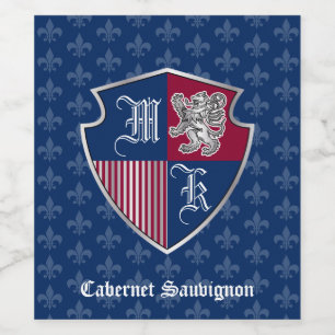 Étiquette Pour Bouteilles De Vin Argent Lion Manteau d'armoiries Monogramme Emblem