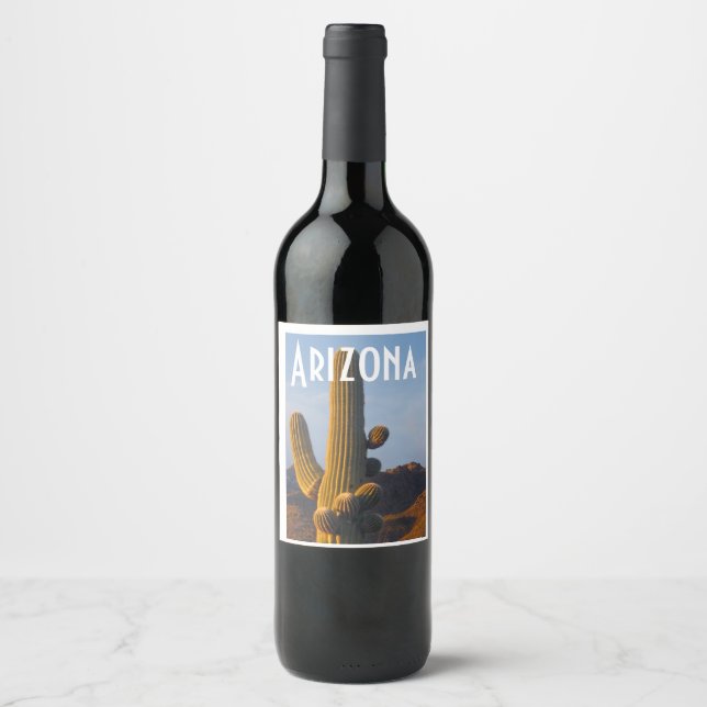 Étiquette Pour Bouteilles De Vin Arizona Sunlit Saguaro (Devant)