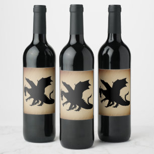 Étiquette Pour Bouteilles De Vin Arrière - plan rustique Black Dragon