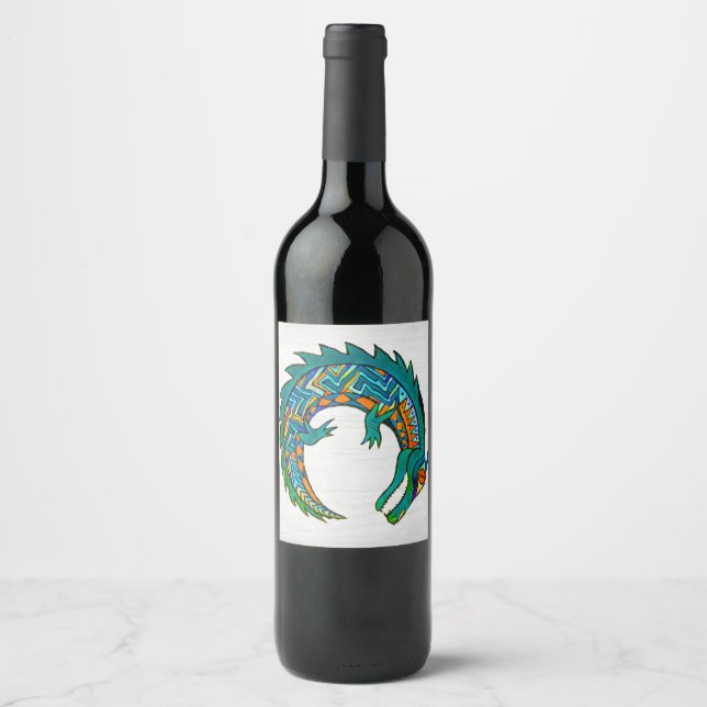 Étiquette Pour Bouteilles De Vin Art de l'alligator tribal (Devant)