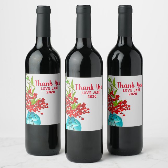 Étiquette Pour Bouteilles De Vin Art de l'aquarelle Red Berries (Bouteilles)