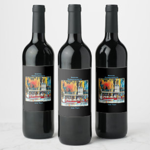 Étiquette Pour Bouteilles De Vin Art déco Bateaux à cygne Boston