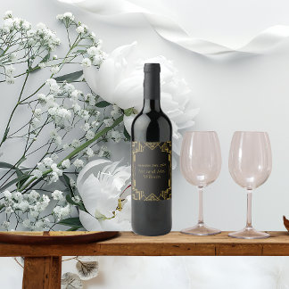 Étiquette Pour Bouteilles De Vin Art Déco Or glamour sur Noir