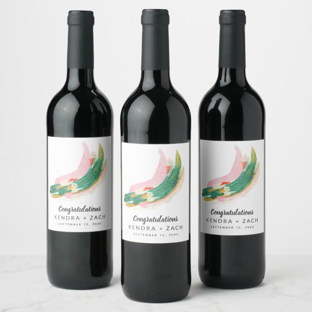 Étiquette Pour Bouteilles De Vin Art moderne Peint Strokes Mariage ou Fiançailles (Bouteilles)