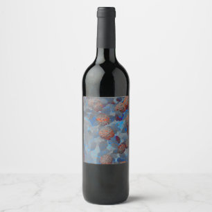 Étiquette Pour Bouteilles De Vin Art numérique motif de fleurs de couleur orange bl