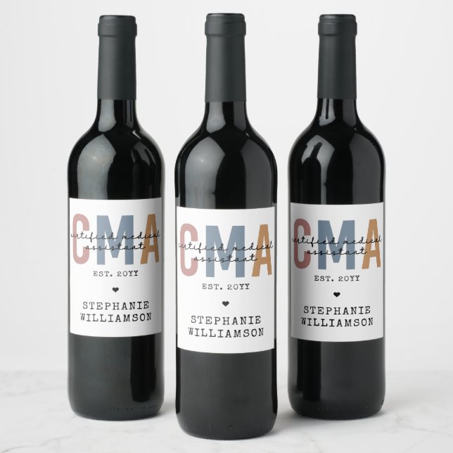 Étiquette Pour Bouteilles De Vin Assistant Médicale certifié CMA personnalisé (Bouteilles)