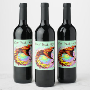 Étiquette Pour Bouteilles De Vin Attaque de serpent Psychedelic Surreal Art