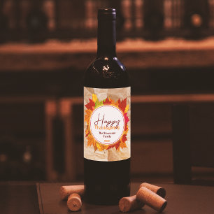 Étiquette Pour Bouteilles De Vin Automne Feuilles d'érable sur papier Texture Thank