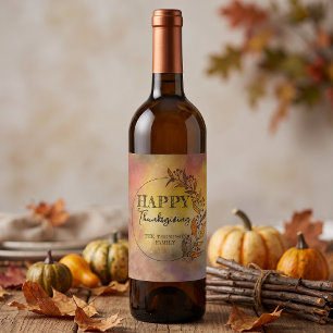 Étiquette Pour Bouteilles De Vin Automne rustique aquarelle Action de grâce Famille
