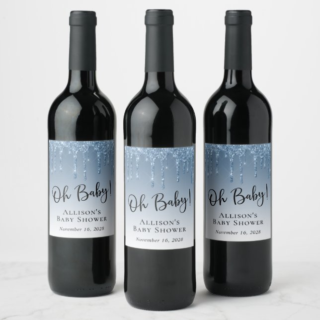 Étiquette Pour Bouteilles De Vin Baby Boy Douche Parties scintillant Bleu Personnal (Bouteilles)