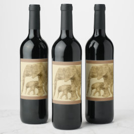 Étiquette Pour Bouteilles De Vin Baby Elephant avec c'est Mère