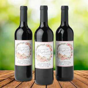 Étiquette Pour Bouteilles De Vin Baby shower citrouille rose floral fille
