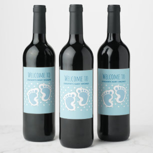 Étiquette Pour Bouteilles De Vin Baby shower d'illustration mignonne Blue Baby Boy'